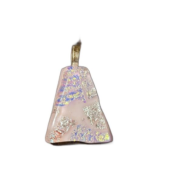 Unbranded Jewelry - Vintage Pink Dichroic Glass Pendant Silver Accent Boho Statement Necklace